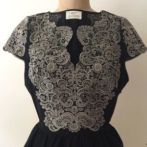 Urban Outfitters Black Peplum Embroidered Cap Sleeve Top; Size 2